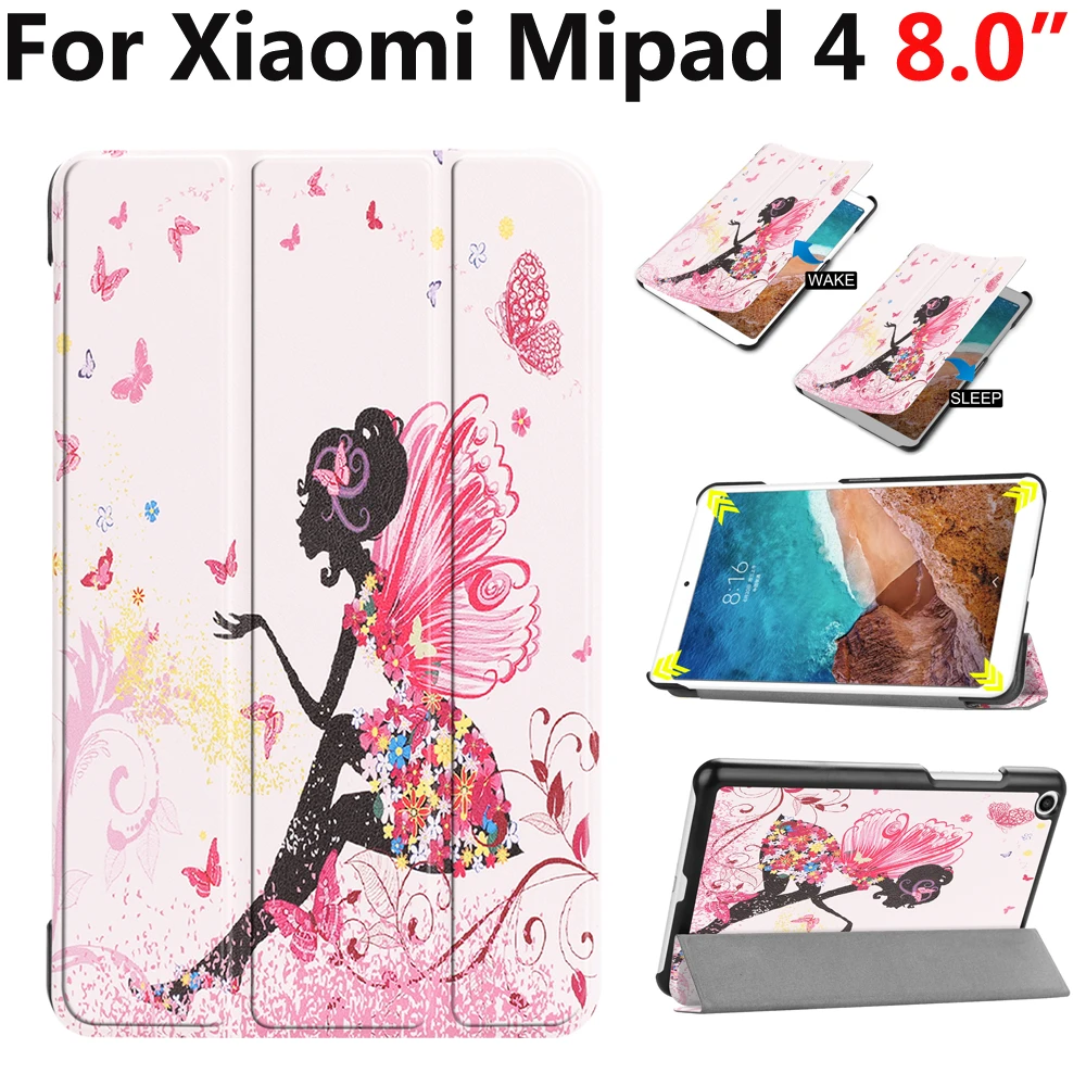 

Magnet Smart Sleep Wake Three Fold Case for Xiaomi Mi Pad 4/MiPad 4 8.0 Cartoon Girl Light Cover for Xiaomi Mi Pad4/Mipad 4 Case
