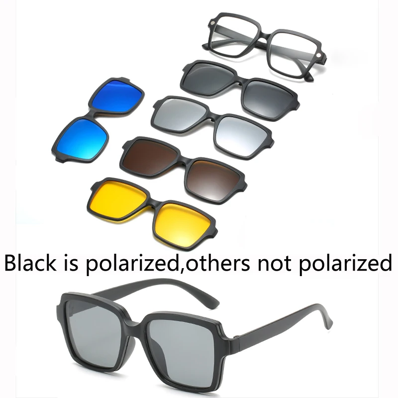 5 In 1 Custom Men Women Polarized Optical Magnetic Sunglasses Clip Magnet Clip on Sunglasses Polaroid Clip on Sun Glasses rectangle sunglasses