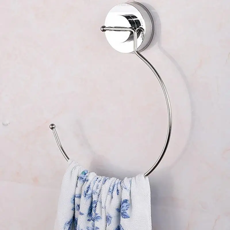 

Ring Shape Vacuum Suction Cup Towel Shelf Stainless Steel Suction Cup Traceless Installation Bathroom Towel Holder Rack Bar #13