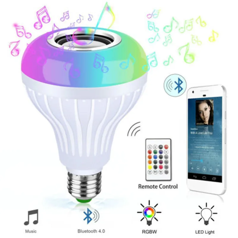 

Smart Light Bulb E27 Bluetooth Speaker Music Playing Dimmable Wireless Lamp Colorful RGB With 24 Keys Remote Control Home Decor