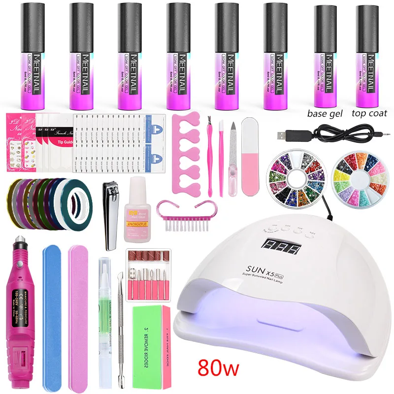 

Nail Kit Machine Handle Drill Tools Set 80/48/36w Led Uv Nails Lamp Dryer Gel Nail Polish Manicure Set Art Kit 6 Color Acrylic