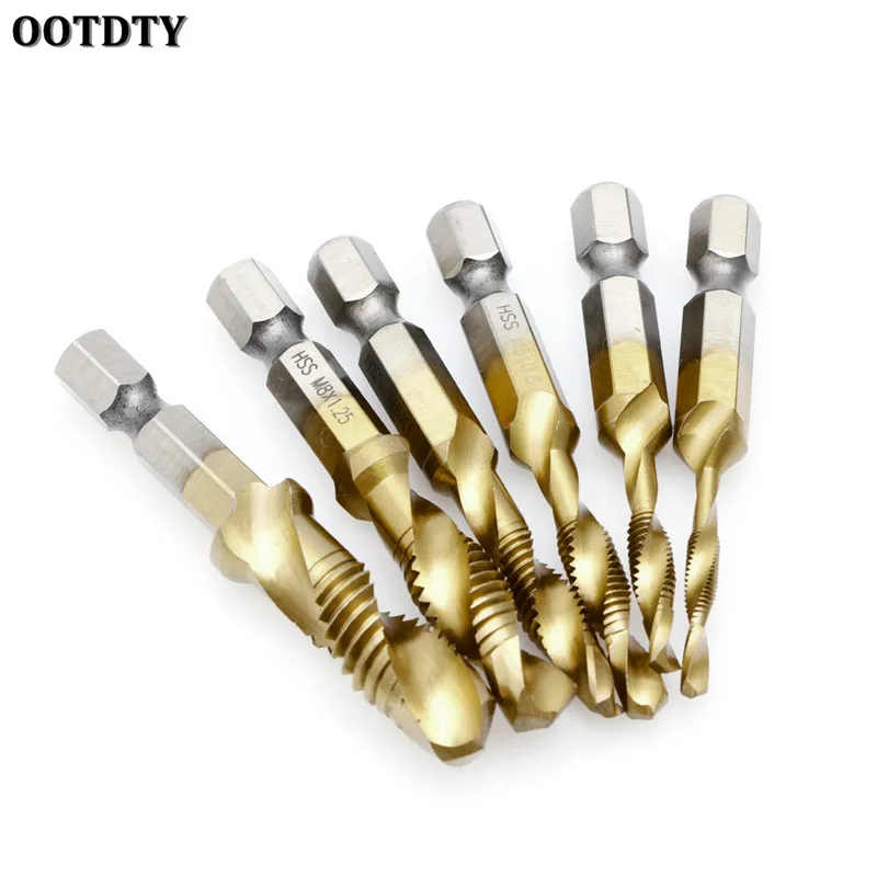  1 Set Hex Shank M3-M10 Titanium Plated HSS Hand Screw Thread Metric Tap Drill Bits