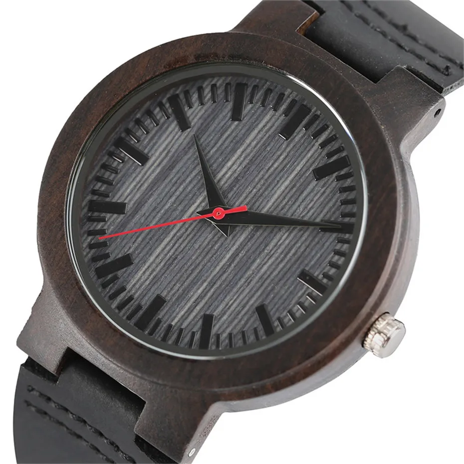 2018 New Arrival Nature Ebony Wood Watches Bamboo Quartz Wrist Watch Fashion Casual Genuine Leather Band Strap Watches for Men (4)