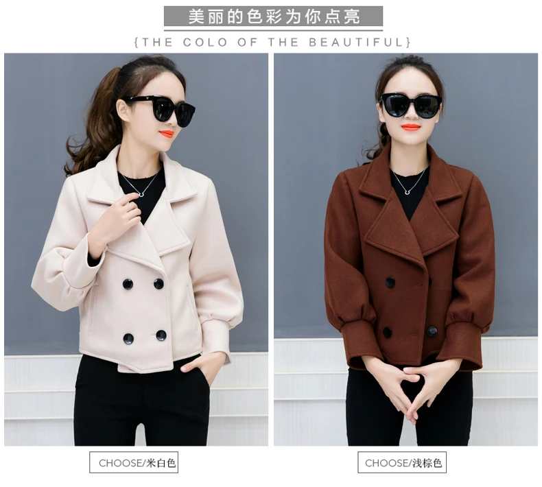 Смешанные женские высококачественные двубортные трендовые тонкие толстые однотонные Элегантные короткие пальто женские простые карманы Универсальные женские пальто