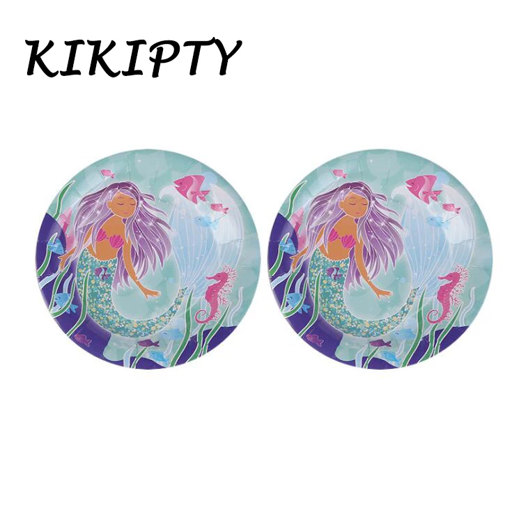 

Mermaid theme party supplies Mermaid paper plate Disposable plate wedding birthday party decor kids girl Disposable tableware