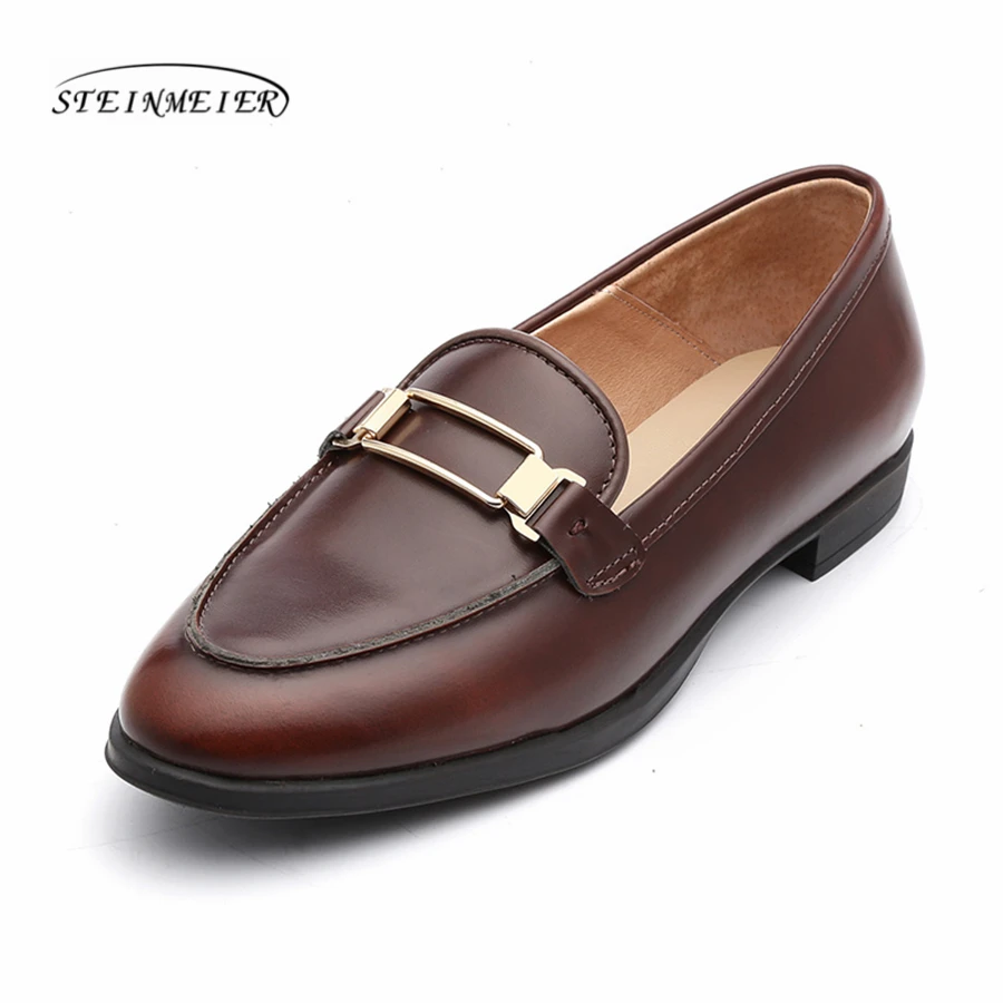 

Women genuine leather suede single shoes oxford square toe brown lady buckle loafers casual shoes for women leather black shoes