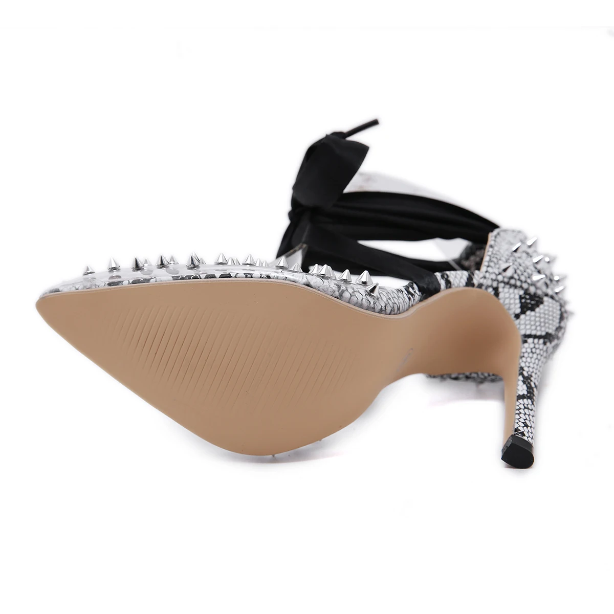 NIUFUNI/пикантные женские босоножки с прозрачными заклепками и змеиным узором; Новое поступление года; женские туфли с острым носком на высоком каблуке с закрытым носком