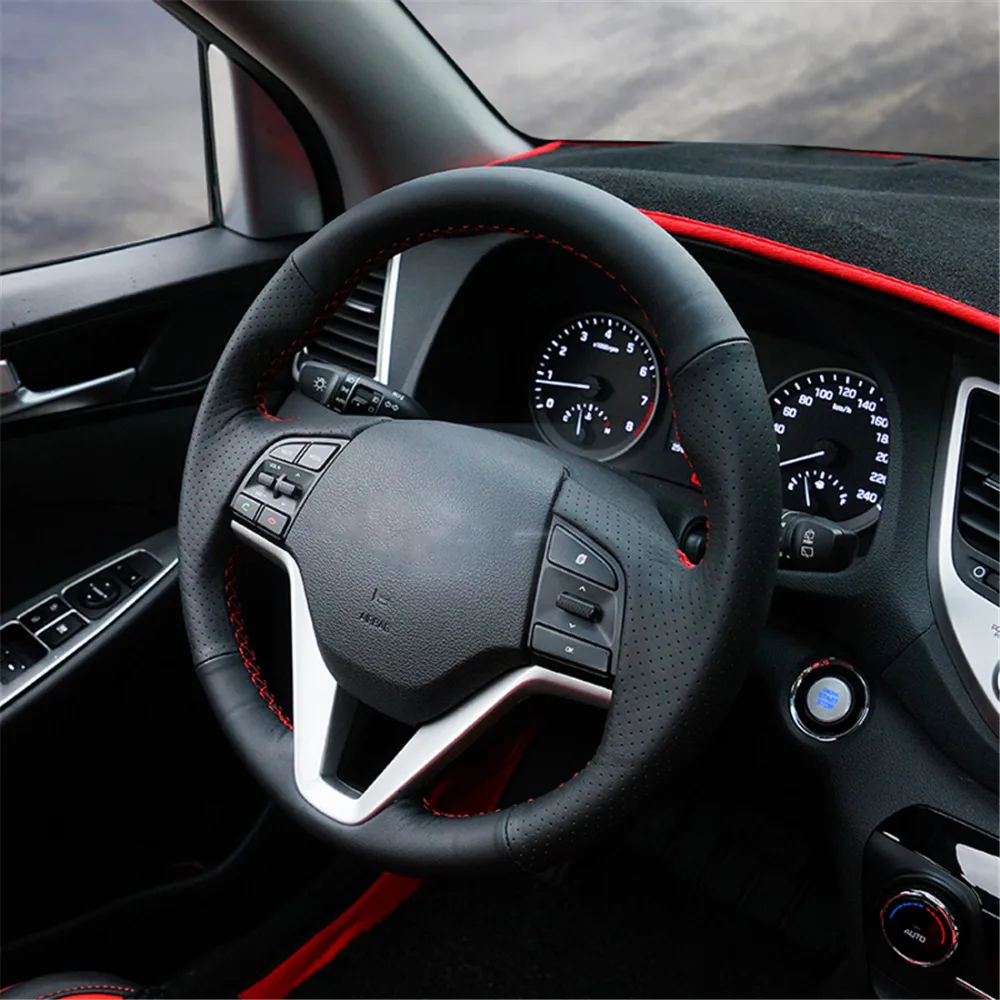 

Steering Wheel Cover For Hyundai Tucson 2015 Top Layer Leather Warm Steering Wheel Protection Cover For Tucson 2016 2017 2018