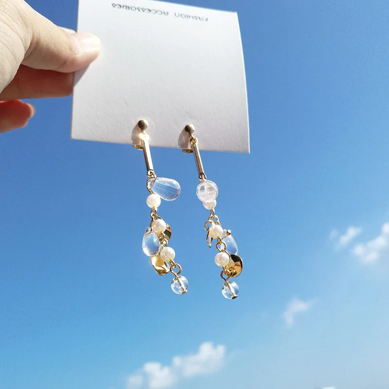 

No Hole On Ear Clips Glass Water Drop Stone Imitation Pearls Clip Earrings Without Piercing for Women Lady Brincos Elegant