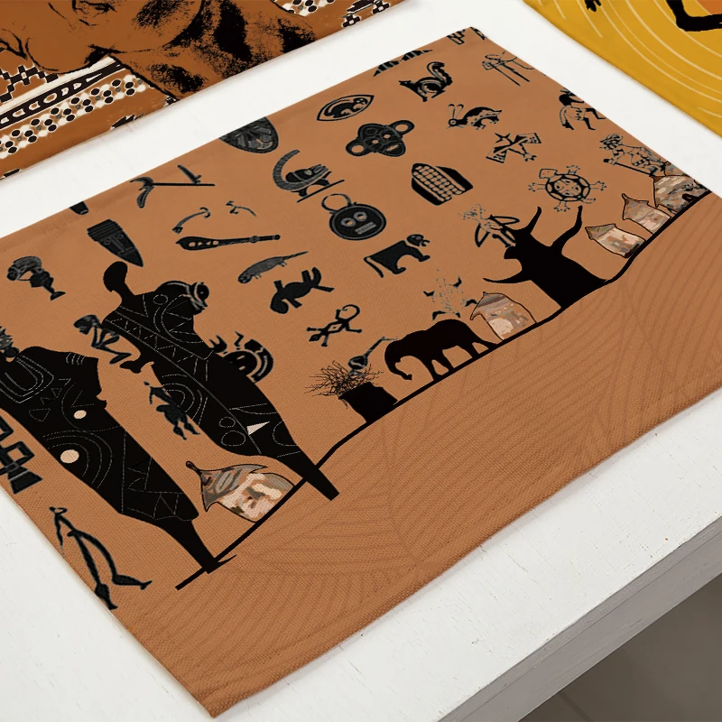 Miracille 2/4/6 قطع القطن الكتان الطعام الجدول المفارش كوستر مطبخ اكسسوارات الأفريقي الرقص النساء الطباعة المنزلية الزخرفية