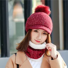 Зимняя женская шапка, новинка, супер вязанная шерстяная шапка с помпоном, сохраняющая тепло, на клипсах, цветная, изогнутая шапка для девочек, HC40