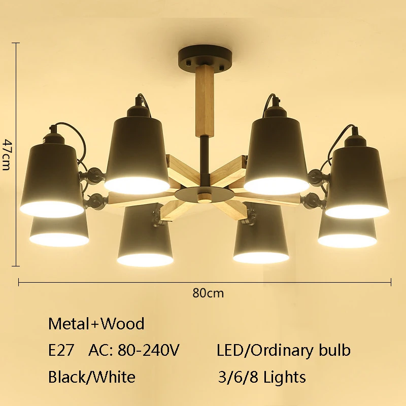 Скандинавский простой деревянный E27 220V светодиодный рулевой люстра черный и белый два цвета железная Люстра для столовой гостиной спальни