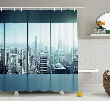 

House Decor Shower Curtain Set Aerial View of Modern City The Office New York Buildings Urban Life Theme Bathroom Accessories