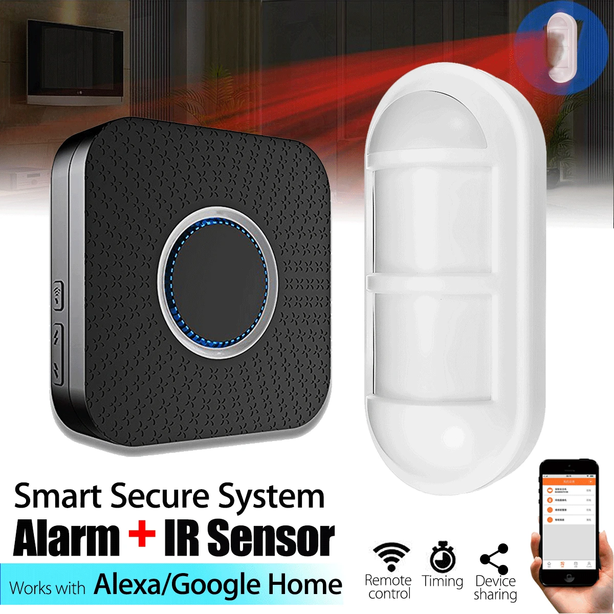 

WIFI Smart Alarm System Security Home and Infrared Sensor Set APP Remote Control Smart Alarm System Works With Alexa Google Home