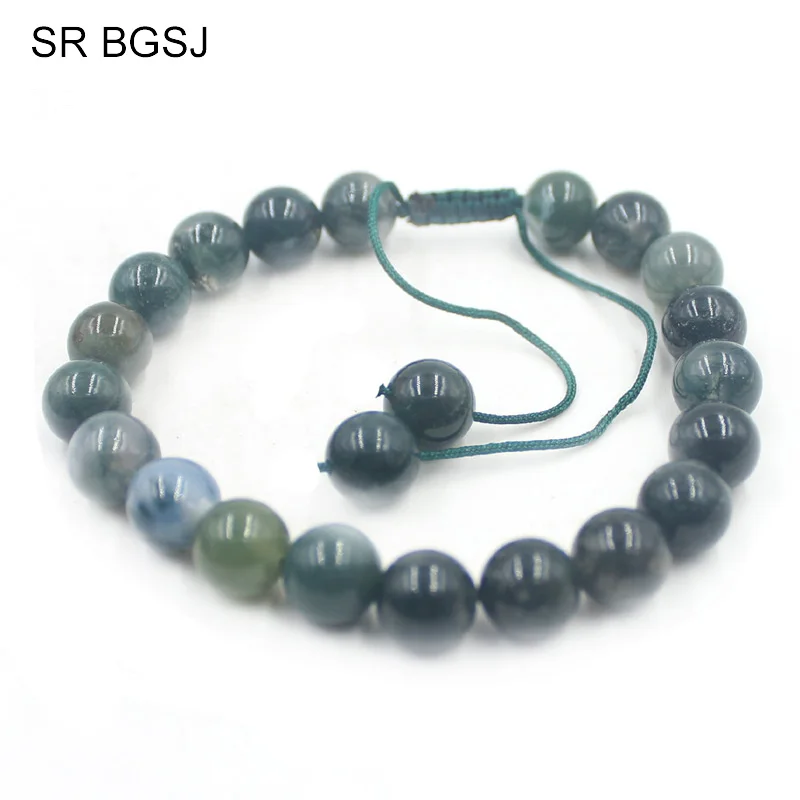 Free Shipping 6mm 8mm 10mm Wholesale Natural Gems Stone Adjustable Green Moss Agat Onyx Beaded Women Bracelet 7&quot 7.5&quot 8&quot |