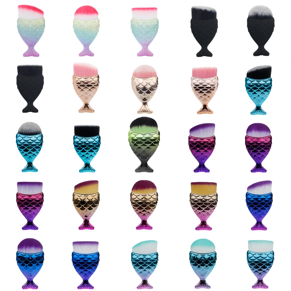 

FLD 1Pcs Professional Mermaid Shape Makeup Brush Foundation Cosmetic Fish Brush Makeup Tools Kit Powder Face Blush Brush