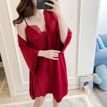 Летний сексуальный кружевной женский халат и платье наборы комбинезон для ванной+ Мини Ночное платье 2 шт. ночное белье женский пижамный комплект из искусственного шелка