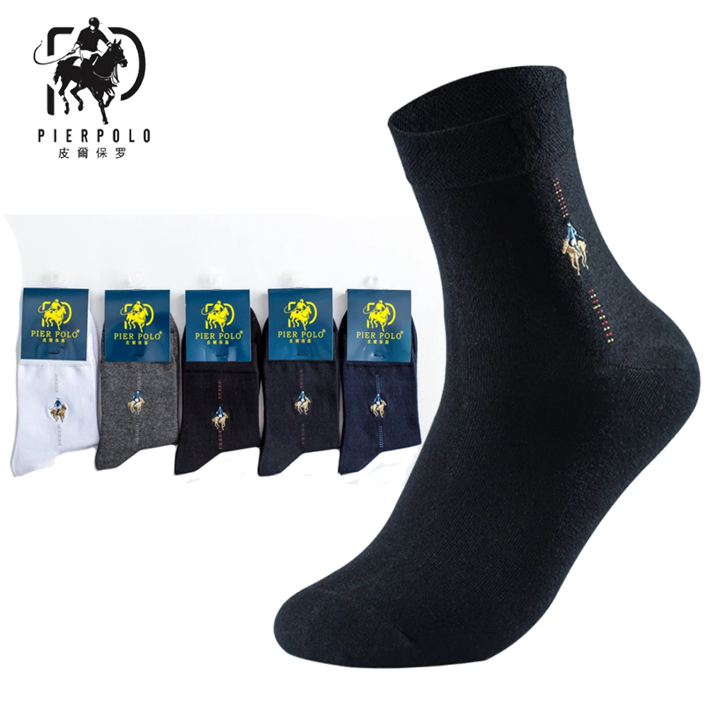 

High Quality Fashion 5 Pairs/lot Brand PIER POLO Casual Soft Cotton Socks Business Embroidery Men's Socks Manufacturer Wholesale