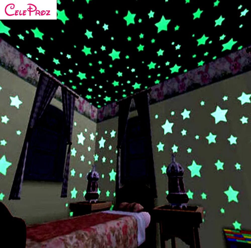 

100Pcs 3D Luminous Stars Glow in the Dark Nigh Star Wall stickers Kids Baby rooms Colorful Fluorescent Stickers Home decor