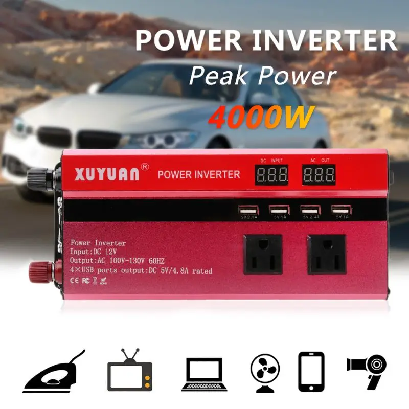 4000W samochód falownik solarny sinusoida LED 4 USB DC12/24V do AC110V/220V falownik sinusoidalny Solar Automobiles Power Inverter 4000W samochód falownik solarny sinusoida LED 4 USB DC12/24V do AC110V/220V falownik sinusoidalny Solar Automobiles Power Inverter