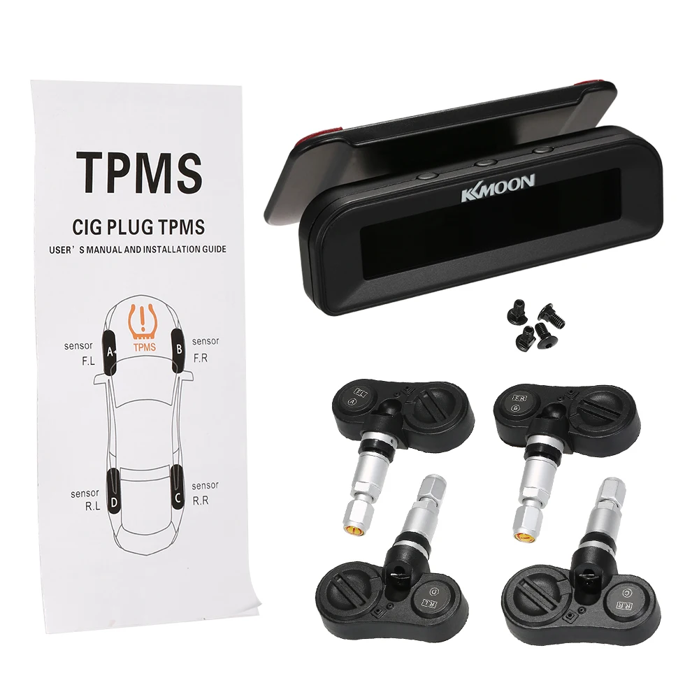 

KKmoon TPMS Tire Pressure Monitoring System Wireless Real-time Solar Energy LCD Display 4 External Sensors Alarm Function