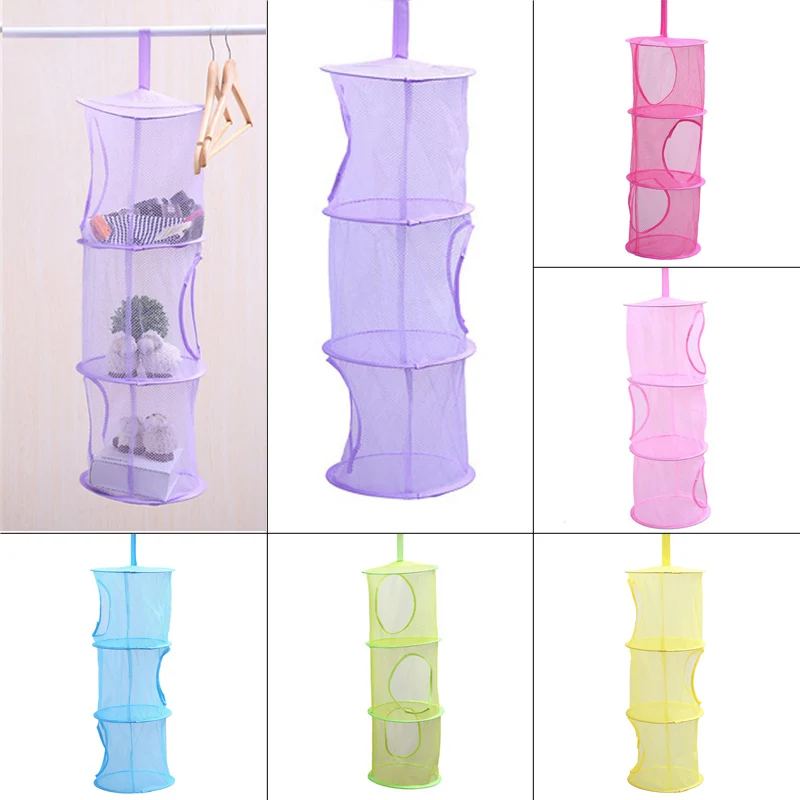 3 Shelf Cylindrical Hanging Storage Net Bedroom Wall Door Closet Kids Toy Organizer Bag Home