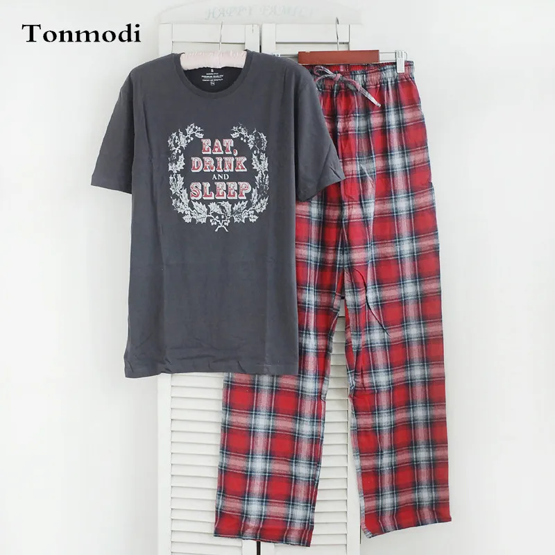 Pajamas for men summer Short sleeves Cotton Plus size mens pyjamas