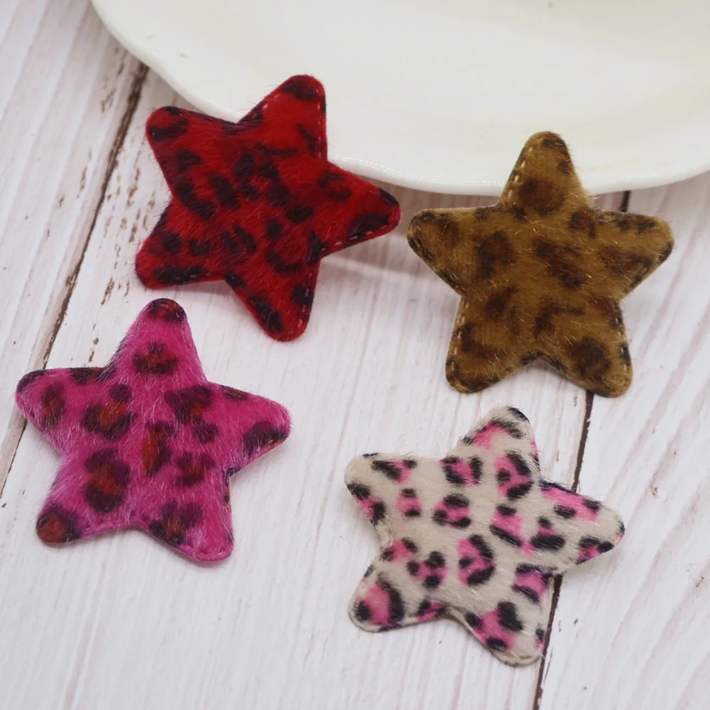 

Sew on 4.5cm 30pcs/lot Mink fur leopard five pointed star Padded Patches Appliques For Clothes Sewing Supplies Decoration