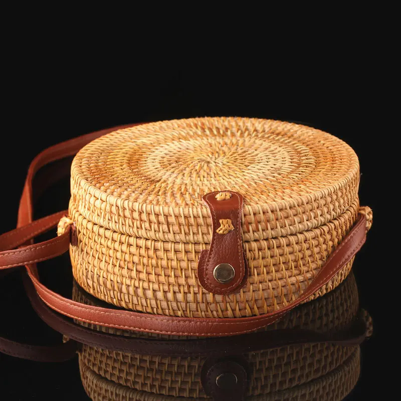 

Woman Rattan Round Portable Weave Bag Sexy Function Shoulder Bag Totes Pretty Fashion Handbag