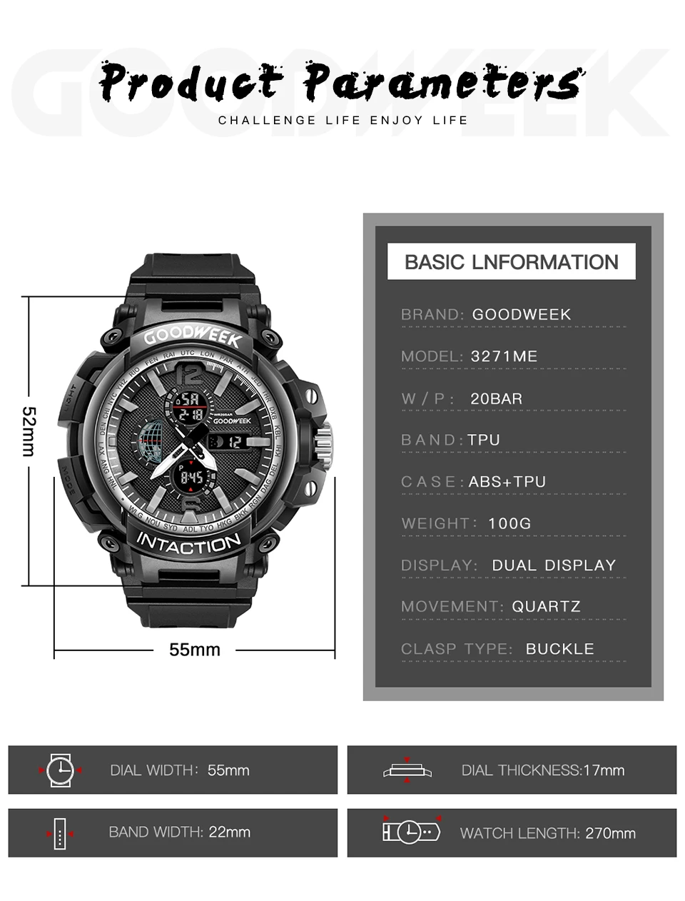 GOODWEEK мужские спортивные часы аналоговые цифровые часы Quartyz Водонепроницаемые многофункциональные часы с двойным дисплеем хронограф Reloj Hombre