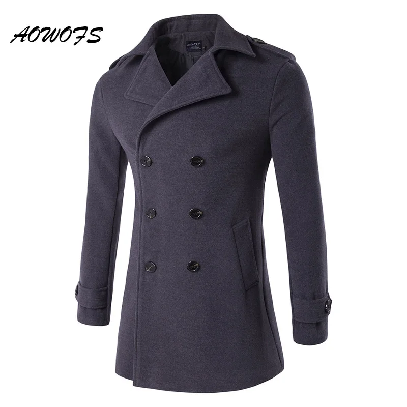 zeetoo Mens Wool Trench Coat Winter Slim Fit Wool Jacket Long Peacoat Overcoat Blue-Black XX-Large