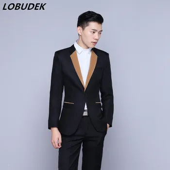 

Men's Formal Suits Black white Slim Blazers Singer Chorus performance Costume Wedding groom Party Prom Host singer Stage suits