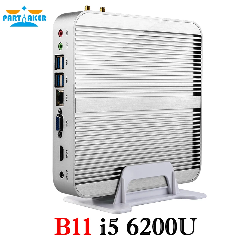 New 6th Generation Fanless Mini pc Core I3 6100U I5 6200U I7 6500U Barebone Windows 10 Mini PC Nettop 4K VGA HDMI HTPC 300M WiFi