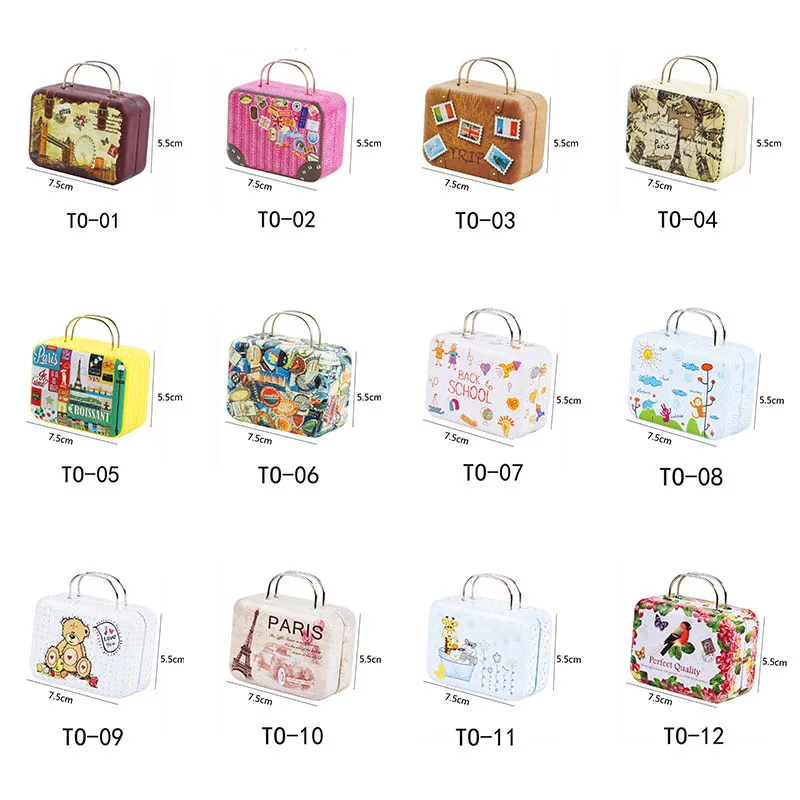 

Suitcase Shape Tin Boxes Sundries Organizer Container Candy Storage Box Wedding Favor Tinplate Purse Vintage Small Decoration