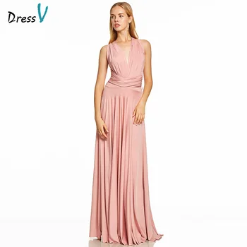 

Dressv pink evening dress cheap v neck a line criss cross straps sashes floor length wedding party formal dress evening dresses