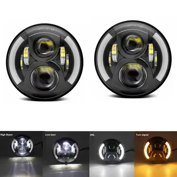 

2Psc 7 Inch LED Headlight H4 Hi-Lo With Halo Angel Eyes For Suzuki Lada 4x4 urban Niva Jeep JK TJ Land rover defender Hummer H1
