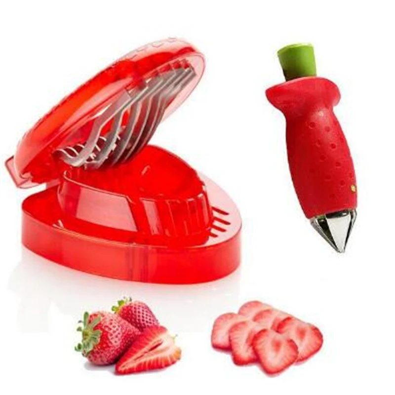 Fruit Slicer 2pc/Set Kitchen Strawberry Slicer Cutter Corer Huller Leaf Stem Remover