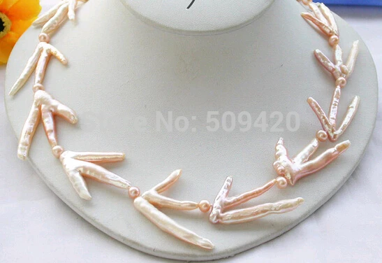 

~~ Free Shipping>>Singularly 18" 40mm pink chicken feet freshwater cultured pearl necklace