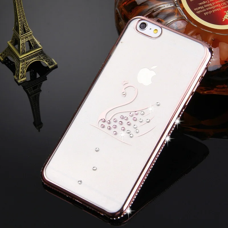 

For Iphone 6 6S Rhinestone Case Luxury Bling Diamond Frame Transparent TPU Case Soft Silicone Cover PC Plating Edge Capa