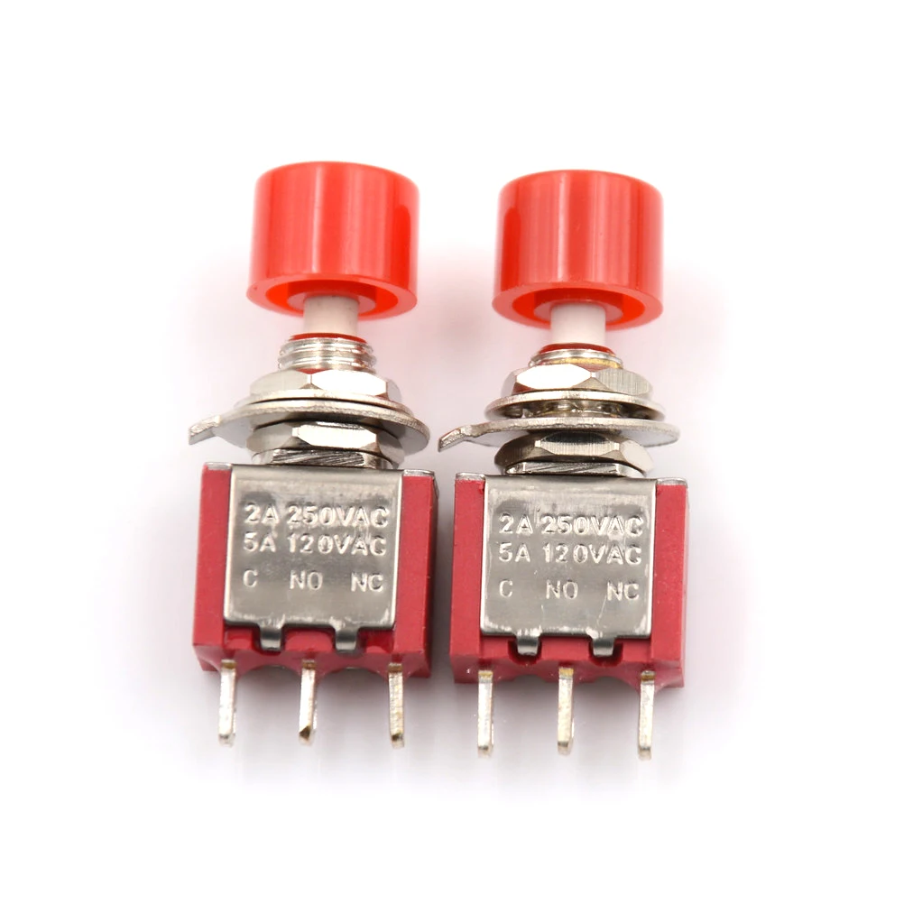 

5pcs/lot Red 3Pin C-NO-NC 6mm Mini Momentary Automatic return Push Button Switch ON-(ON) 2A 250V AC/5A 120V AC Toggle Switches