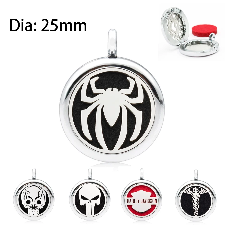 

BINSONG with 5 pcs felt pads spider 25mm magnetic diffuser perfume oil locket pendant necklace