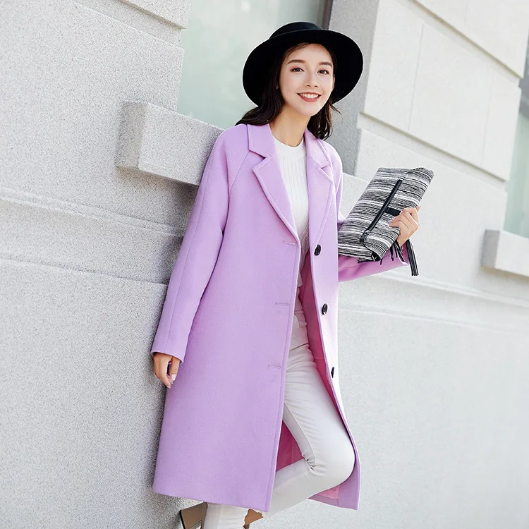 2018 Winter Women's Wool Blends Coat Long Woolen Coat Single Breasted