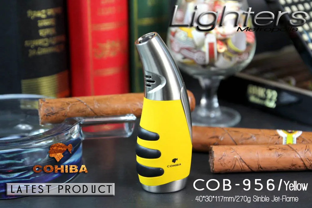 Cohiba зажигалка для сигар индивидуальная металлическая зажигалка Одноструйный фонарь Зажигалки ветрозащитные аксессуары для сигар 2 цвета