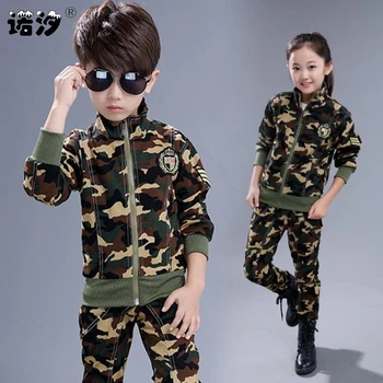 

boys Camouflage clothing sets girls clothes Children cotton long sleeve jacket+pants sport jacket 4-13Y autumn fashion suit tops