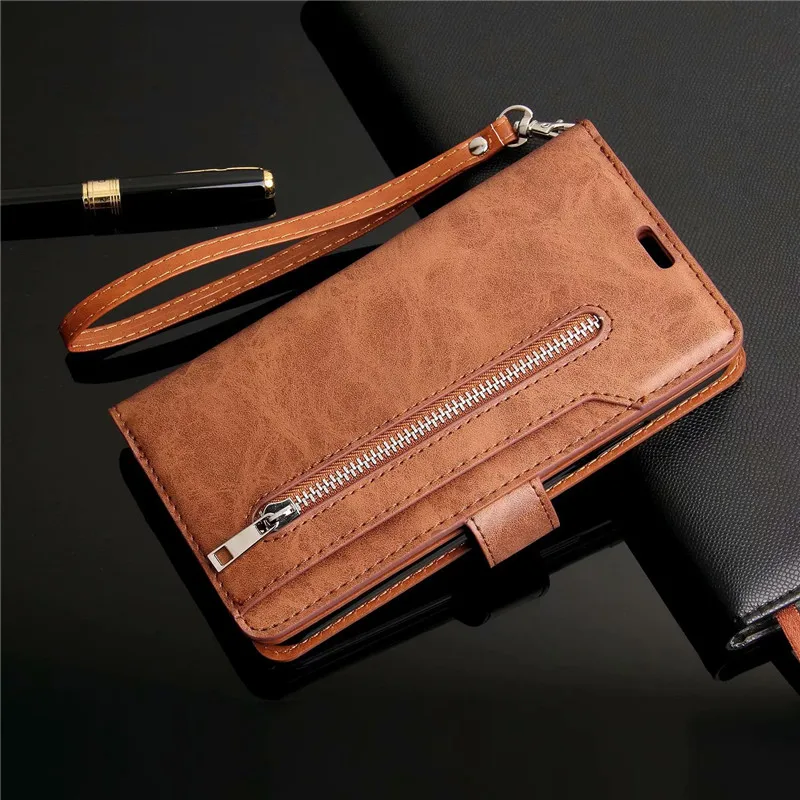 brown Retro zipper Leather Case Mobile Shell For Samsung A30 A70 A10S A20E A60 M40 A90 A50S M30 A7 Flip Stand Cover with 9 card - Цвет: brown