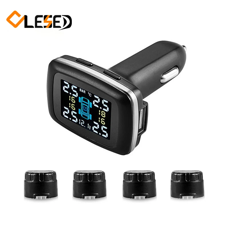 

Professional Smart Car Wireless TPMS Tyre Pressure Monitoring System cigarette lighter Digital LCD Display Auto Security Alarm S