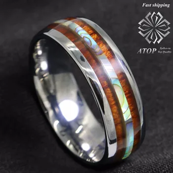 

8mm Tungsten carbide ring Koa Wood Abalone ATOP Wedding Band Ring Men's Jewelry Free Shipping