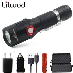 Litwod z20 Micro USB аккумуляторная светодио дный фонарик факел XML L2 4000LM свет фонаря на/OFF переключатель для кемпинга Пеший Туризм