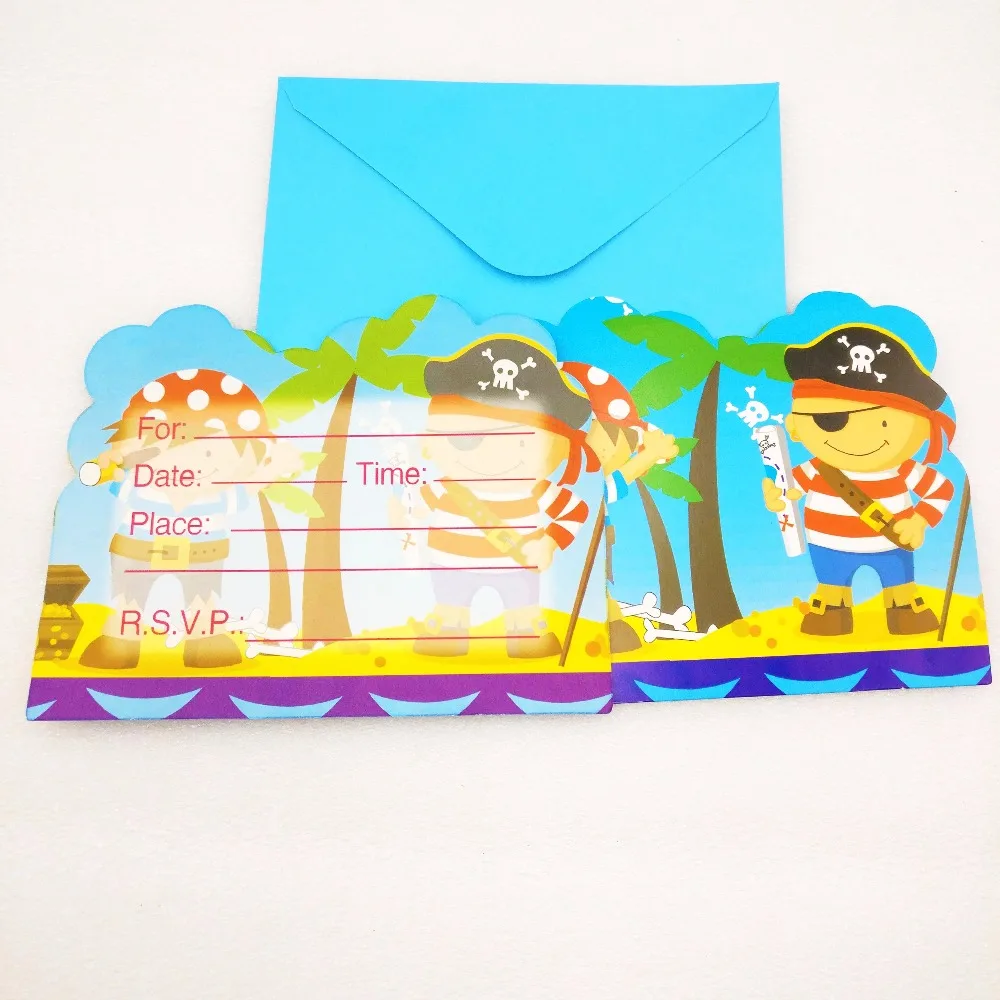  6pcs/bag Cartoon Pirates Invitation Card Favor Birthday Cute Party Supplies Event Decoration Kids S - 32964824357