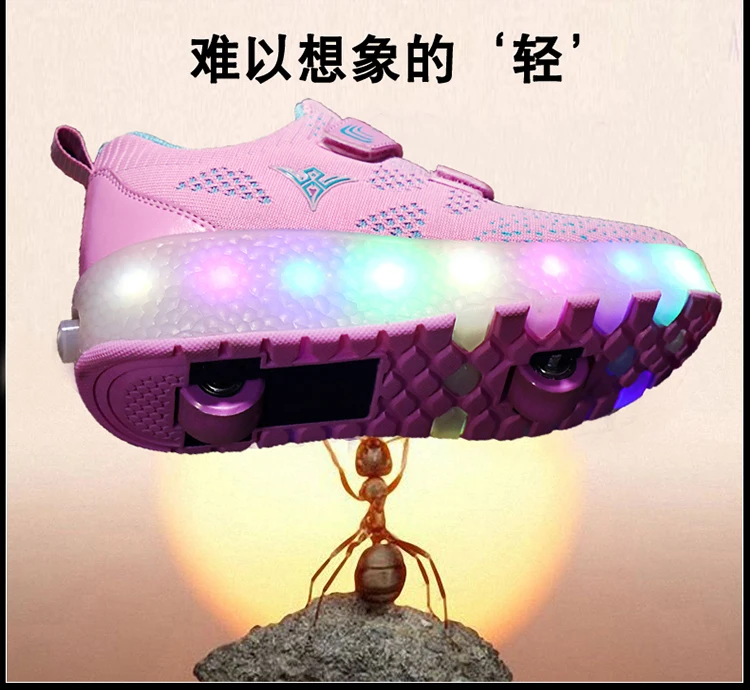 Sapatos para Crianças Tênis com Rodas Usb de Carregamento Preto Rosa Cinza Moda Meninas Meninos Led Luz Rolo Skate Crianças Duas Rodas 15 meninas meninos led luz rolo skate sapatos